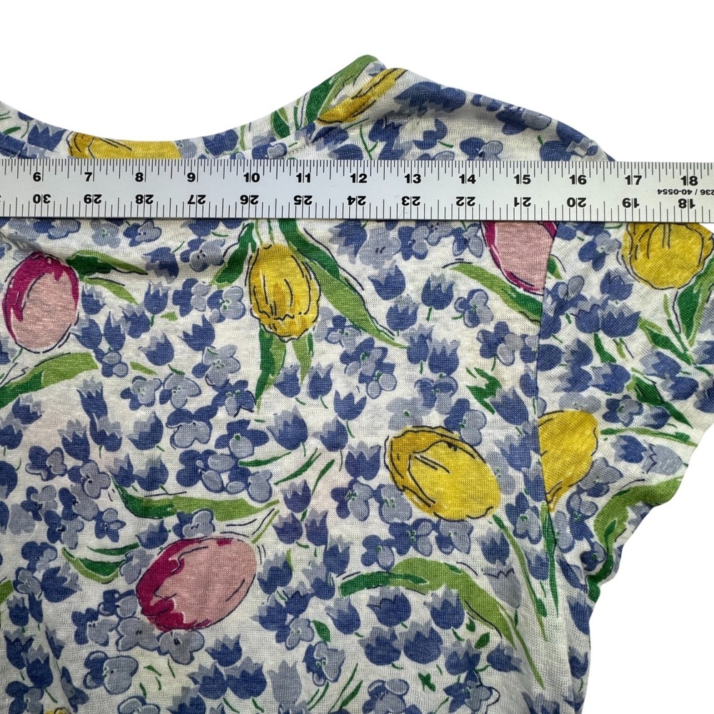 Polo Ralph Lauren Floral Linen Knit Tie Front Top Womens Medium Blue Tulip Tee - Picture 6 of 11